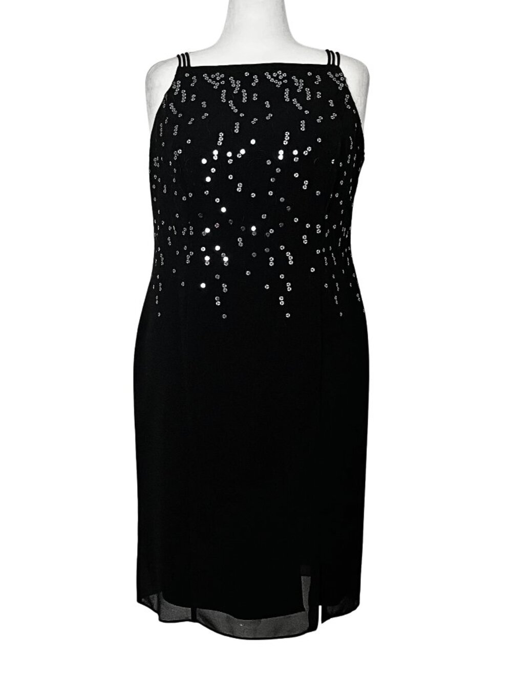 Vintage 90s Y2K Black Sequin Cocktail Dress. XL 16. Party Midi Whimsigoth Retro